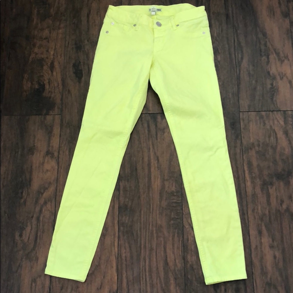 Express Neon yellow skinny jeans
